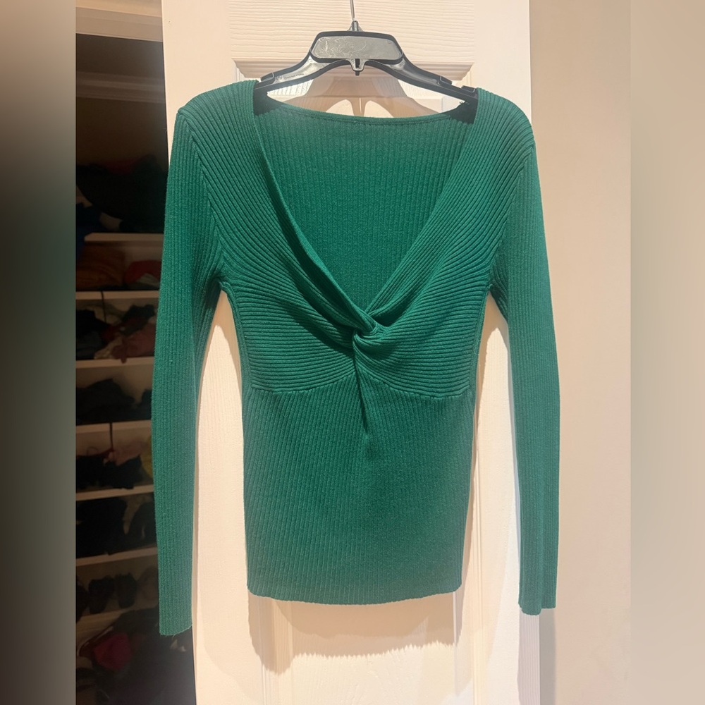 Green Ribbed Knit Sweater